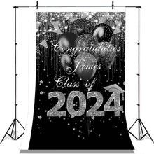 Charger l'image dans la galerie, Lofaris Black And Silver Glitter Ballons Class Of 2022 Backdrop