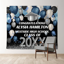 Charger l'image dans la galerie, Lofaris Blue And Silver Ballons Glitter Class Of 2022 Backdrop