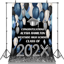 Charger l'image dans la galerie, Lofaris Blue And Silver Ballons Glitter Class Of 2022 Backdrop