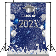 Charger l'image dans la galerie, Lofaris Blue And Silver Glitter Ballons Class Of 2022 Backdrop