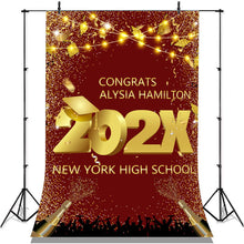 Load image into Gallery viewer, Lofaris Burgundy Gold Ribbon Champagne Backdrop For Grads