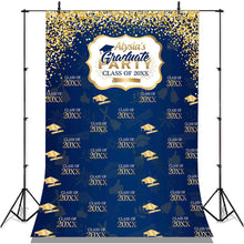 Load image into Gallery viewer, Lofaris Glitter Golden Blue Graduation Party Prom Backdrop