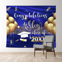 Charger l'image dans la galerie, Lofaris Royal Blue And Gold Ballons Class Of 2022 Grad Backdrop