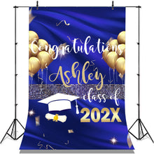 Charger l'image dans la galerie, Lofaris Royal Blue And Gold Ballons Class Of 2022 Grad Backdrop
