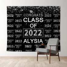 Load image into Gallery viewer, Lofaris Silver Glitter Congrsts Class Of 2022 Black Backdrops