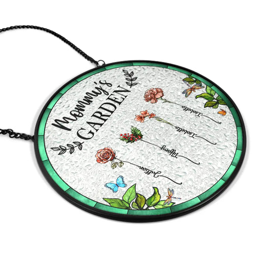 Gift For Wife,Gift For Grandma,Gift For Mother,Family,Love,Gardening - Birth Flower Grandma's Garden - Personalized Stained Glass Window Hanging Suncatcher