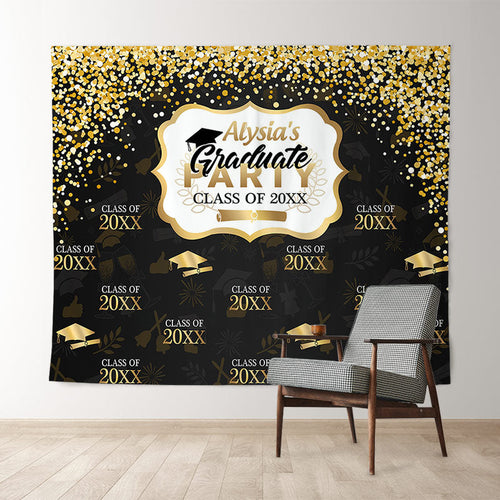 Lofaris Black And Gold Bokeh Class Of 2022 Graduation Backdorp