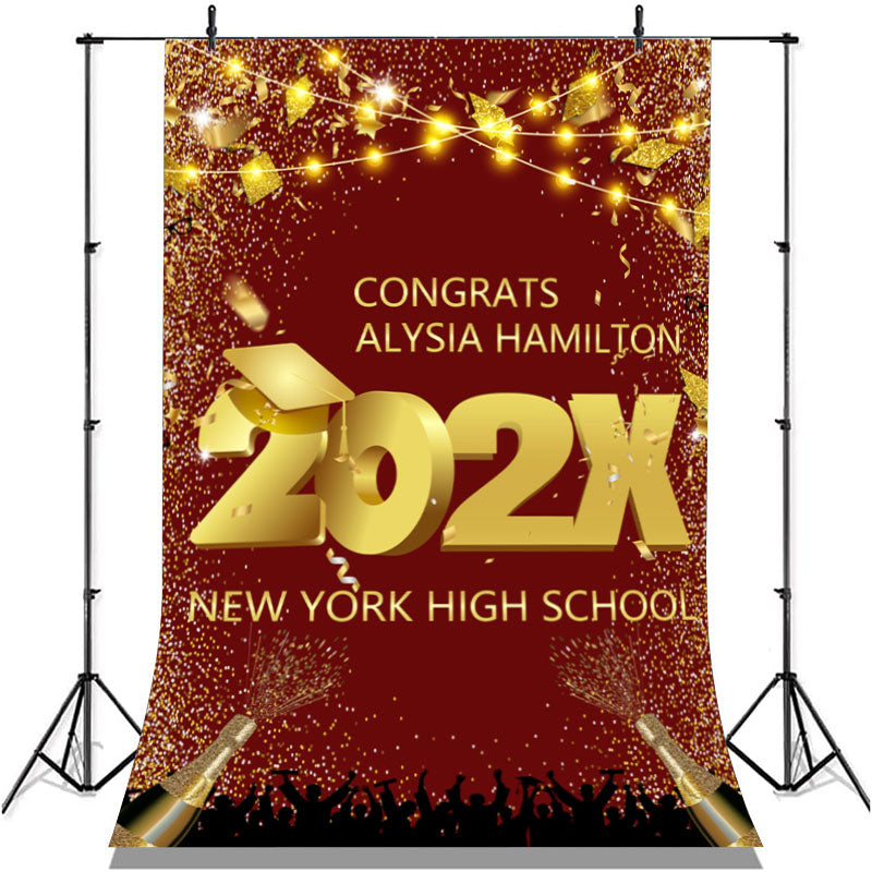 Lofaris Burgundy Gold Ribbon Champagne Backdrop For Grads