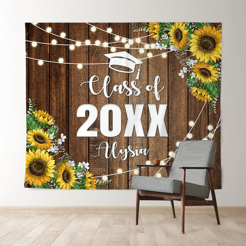 Lofaris Glitter And Sunflowers Class Of 2022 Wooden Backdrop