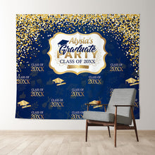 Load image into Gallery viewer, Lofaris Glitter Golden Blue Graduation Party Prom Backdrop
