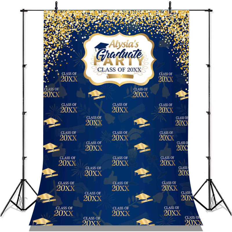 Lofaris Glitter Golden Blue Graduation Party Prom Backdrop