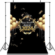 Charger l&#39;image dans la galerie, Lofaris Gold Ballons And Black Class Of 2022 Party Backdrop
