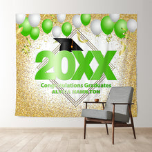 Load image into Gallery viewer, Lofaris Gold Glitter And Green Ballons 2022 Graduations Backdrop
