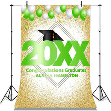 Load image into Gallery viewer, Lofaris Gold Glitter And Green Ballons 2022 Graduations Backdrop
