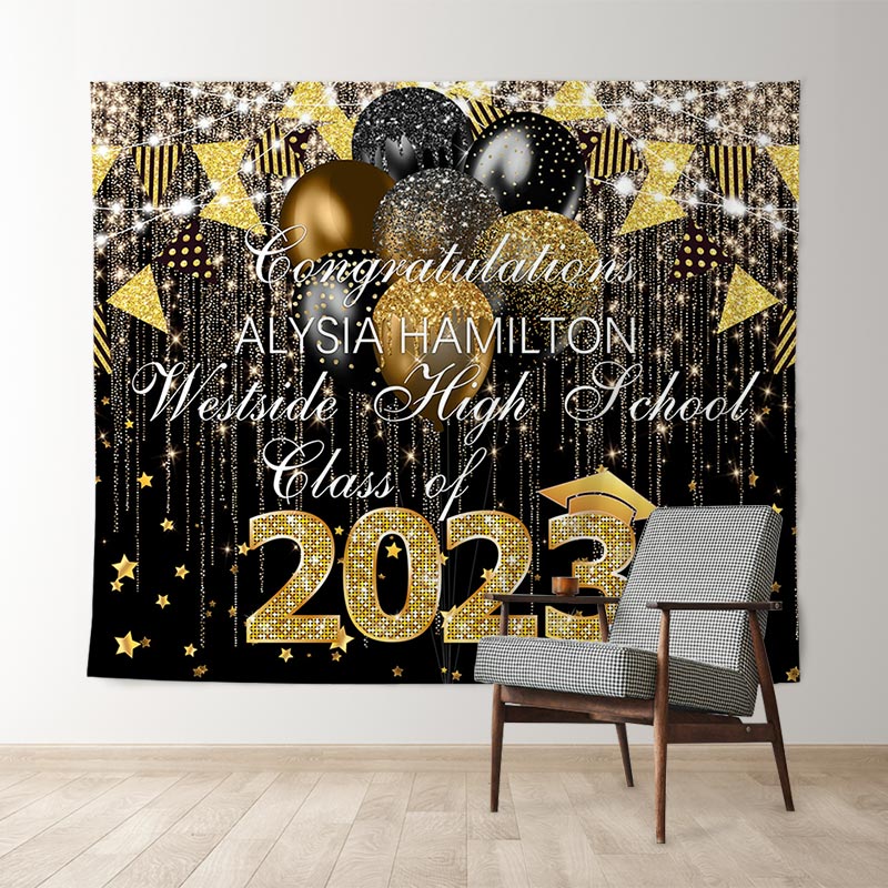 Lofaris Gold Star Bright Glitter Ballons Class Of 2022 Backdrop