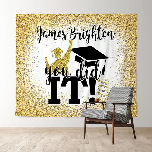 Lofaris Golden Glitter And Black You Did It Grad Party Backdrop