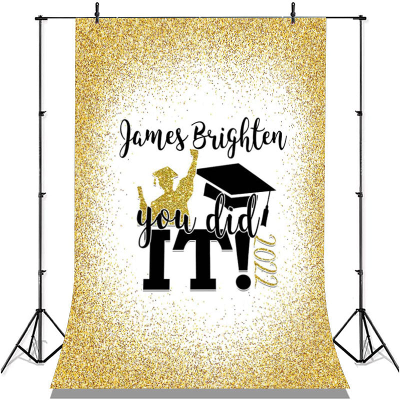 Lofaris Golden Glitter And Black You Did It Grad Party Backdrop