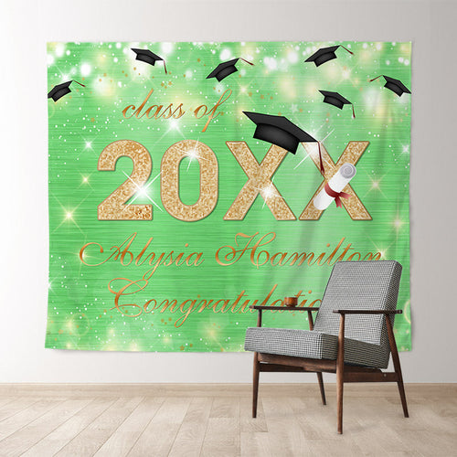 Lofaris Green Bokeh Glitter Gold Class Of 2022 Gradution Backdorp