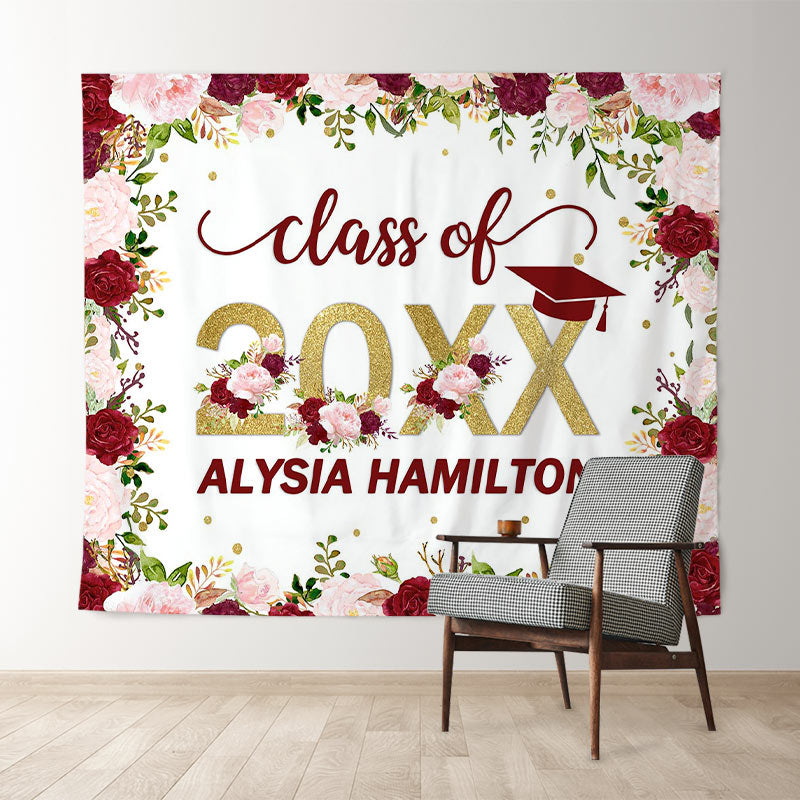 Lofaris Pink And Burgundy Flower Glitter Class Of 2022 Backdrop