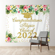 Charger l&#39;image dans la galerie, Lofaris Pink Floral And Leaves Gold Glitter Class Of 2022 Backdrop
