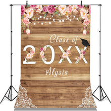 Load image into Gallery viewer, Lofaris Pink Florals And Bright Wood Class Of 2022 Backdrop
