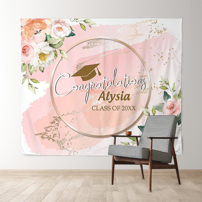 Lofaris Pink Flowers Glitter Class Of 2022 Graduation Backdrop