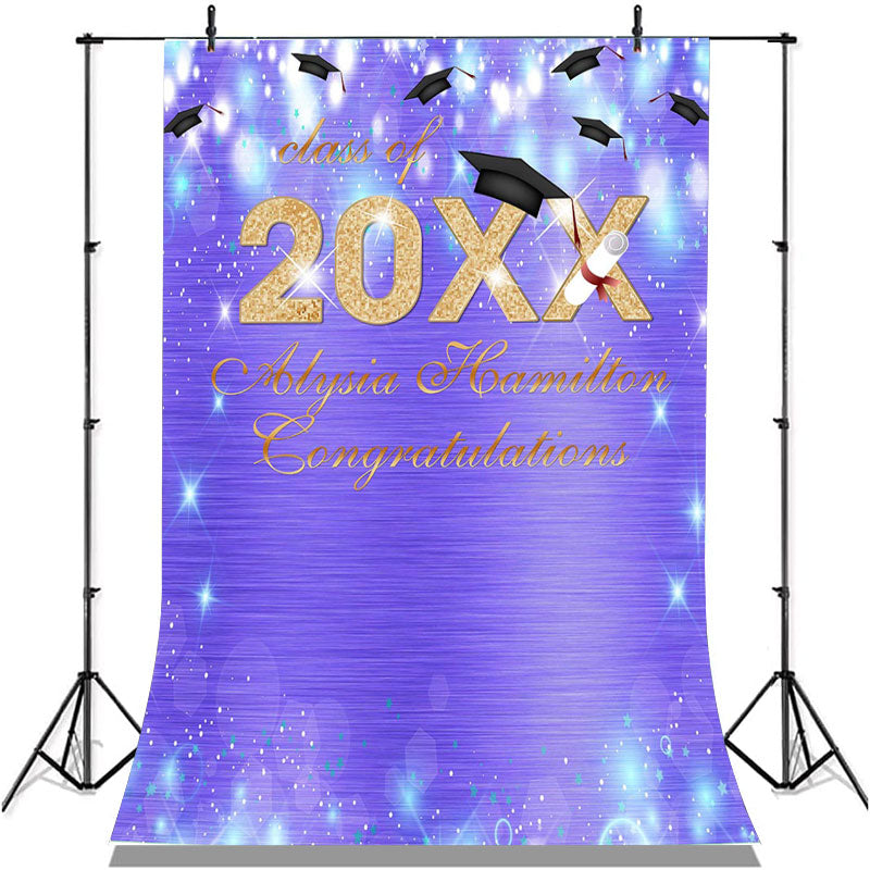Lofaris Purple Bokeh Glitter Gold Class Of 2022 Grad Backdrop