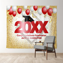 Charger l&#39;image dans la galerie, Lofaris Red And White Ballons Gold Glitter 2022 Graduation Backdorp
