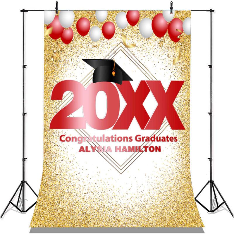 Lofaris Red And White Ballons Gold Glitter 2022 Graduation Backdorp