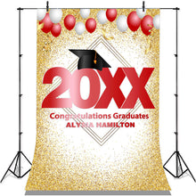 Charger l&#39;image dans la galerie, Lofaris Red And White Ballons Gold Glitter 2022 Graduation Backdorp
