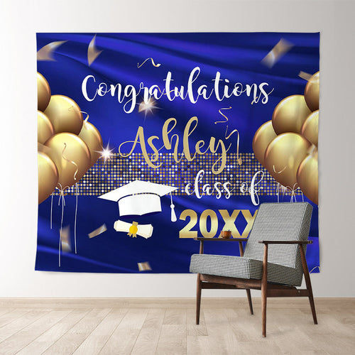 Lofaris Royal Blue And Gold Ballons Class Of 2022 Grad Backdrop