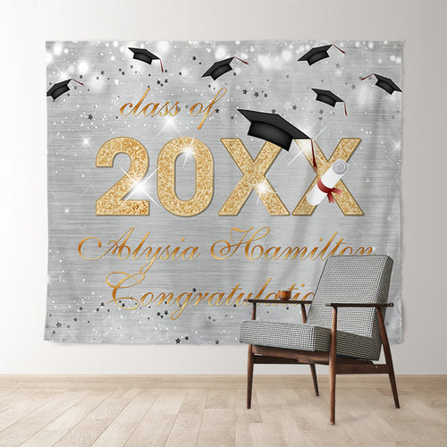 Lofaris Silver Bokeh Glitter Gold Class Of 2022 Grad Backdrop